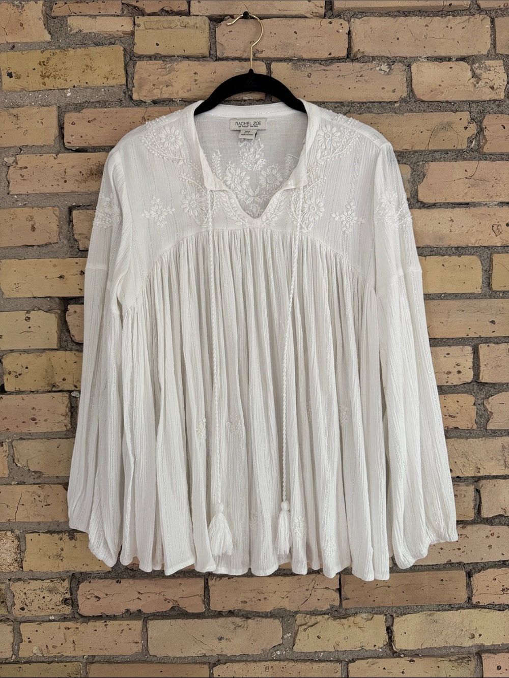 Rachel Zoe White Embroidered Boho Peasant Tunic